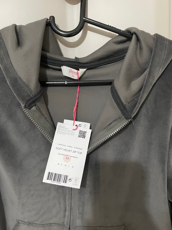 Kadın Gri Fermuarlı Sweatshirt - Görsel 3