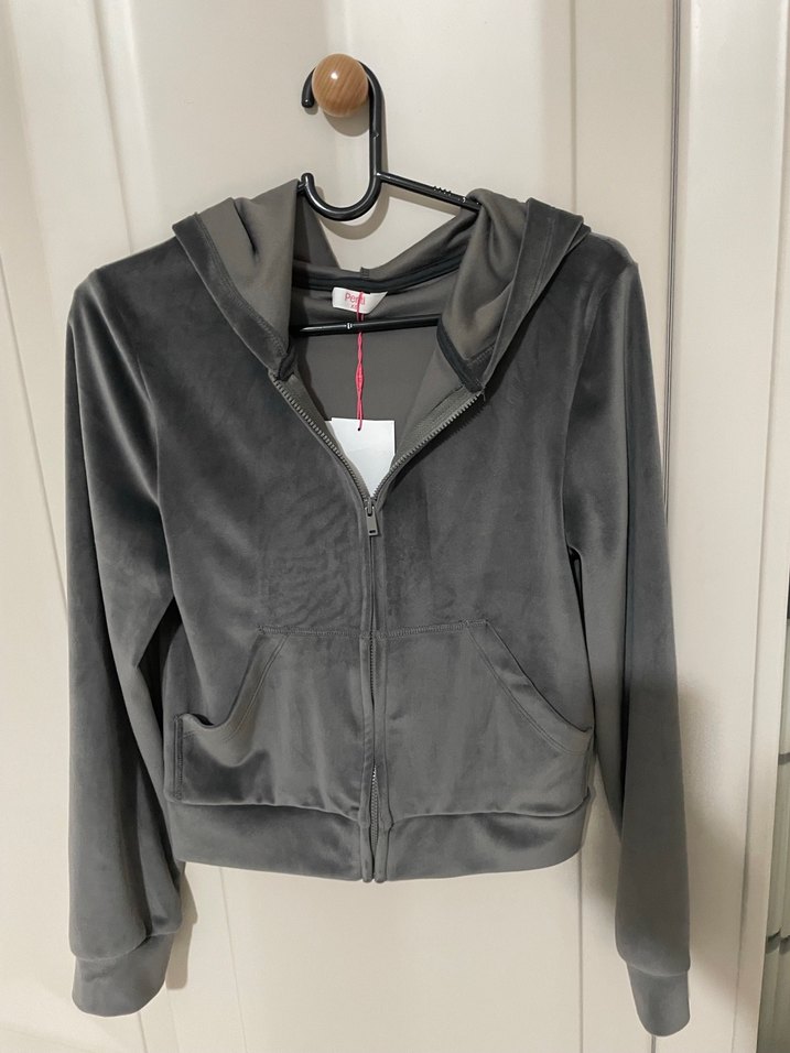 Kadın Gri Fermuarlı Sweatshirt - Görsel 2