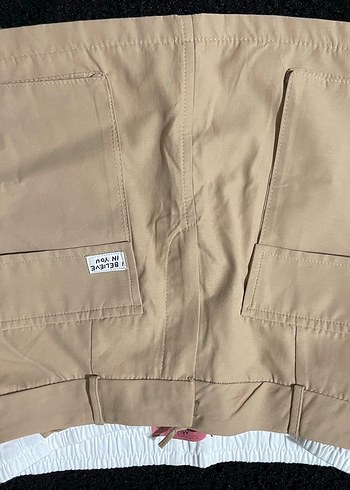 Şort Detaylı Bej Mini  Kadın Etek - Görsel 8