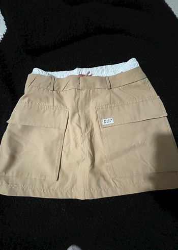 Şort Detaylı Bej Mini  Kadın Etek - Görsel 7