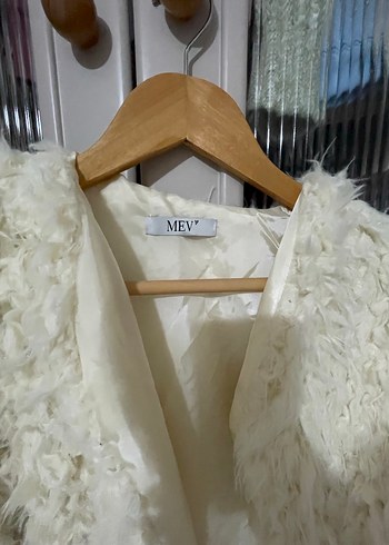 Krem Tüylü Kadın Midi Ceket - Görsel 4