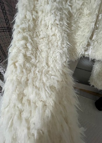 Krem Tüylü Kadın Midi Ceket - Görsel 5