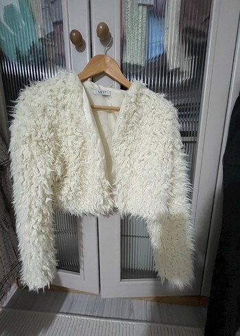 Krem Tüylü Kadın Midi Ceket - Görsel 2