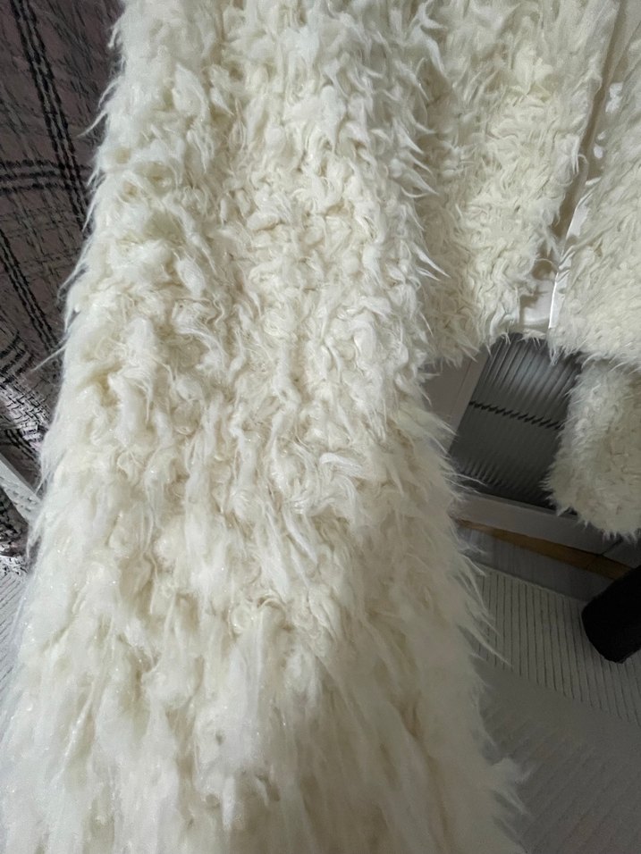 Krem Tüylü Kadın Midi Ceket - Görsel 5