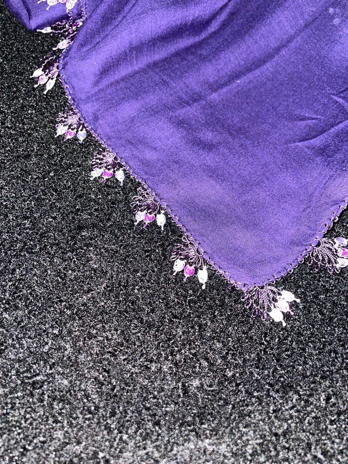 Mor Dantelli Kadın eşarp - Görsel 5