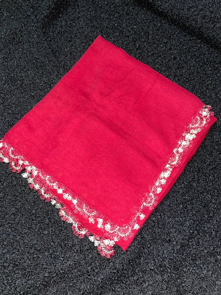 Bordo Dantel Detaylı Kadın Eşarp - Görsel 3