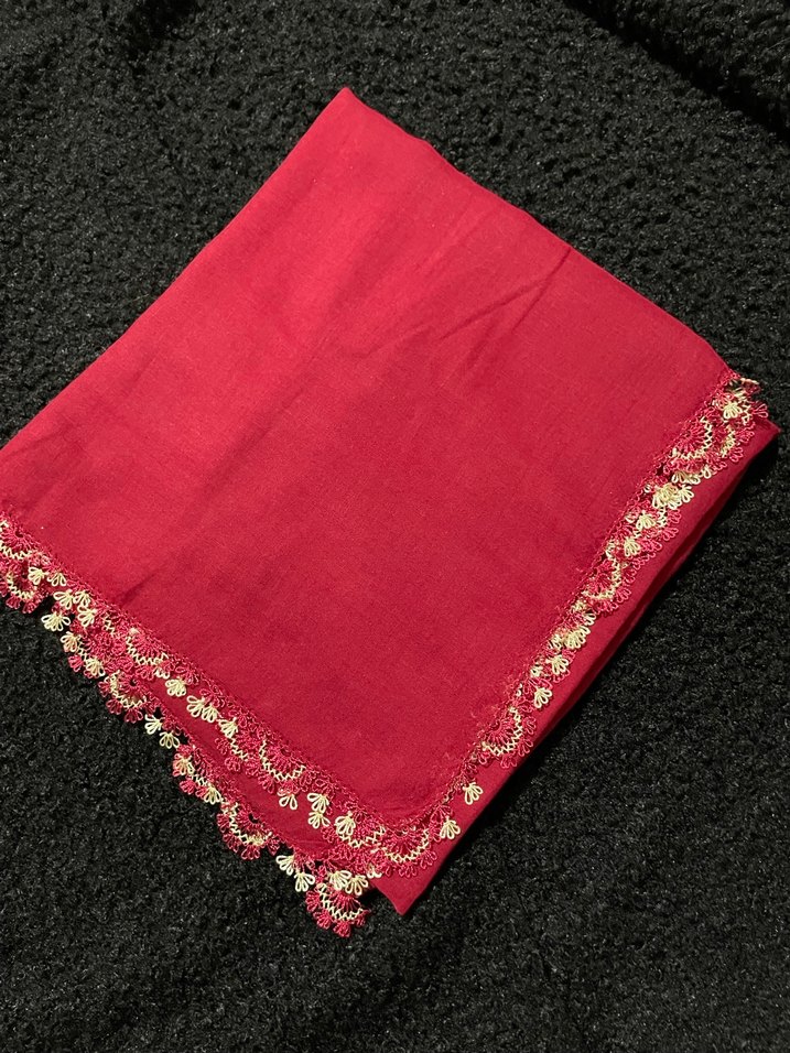 Bordo Dantel Detaylı Kadın Eşarp - Görsel 2