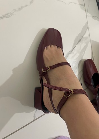 Bordo Tokalı Blok Topuklu Kadın Babet