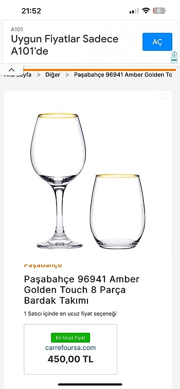 Paşabahçe Paşabahçe golden touch amber 8 parça