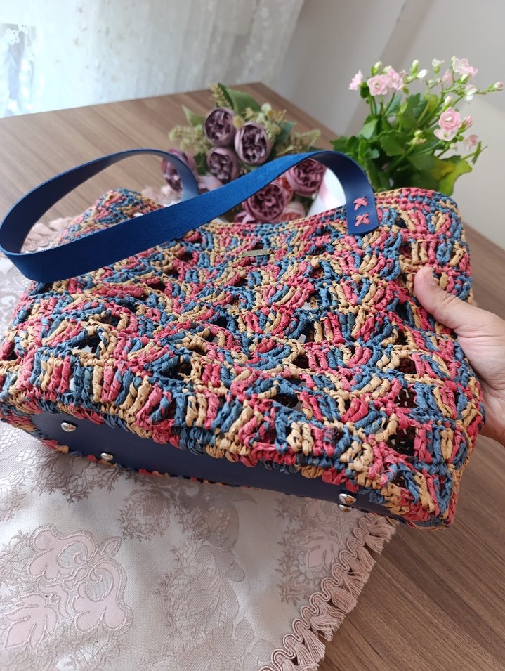 Renkli Dantel Detaylı Örgü Bohem Kadın Çanta - Görsel 2