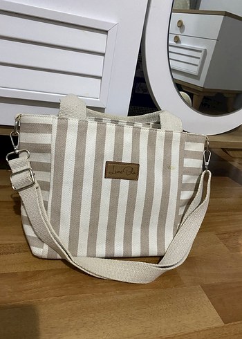 Bej Çizgili Kadın Omuz Çantası - Görsel 2