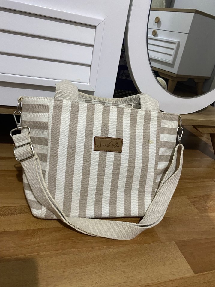 Bej Çizgili Kadın Omuz Çantası - Görsel 2