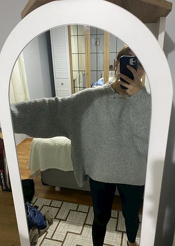 Gri Yüksek Yakalı Örgü Kadın Kazak - Görsel 3