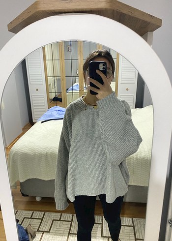 Gri Yüksek Yakalı Örgü Kadın Kazak - Görsel 2