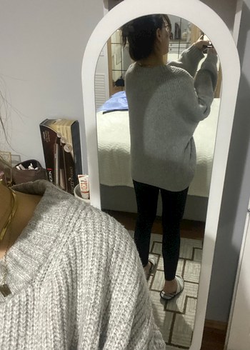 Gri Yüksek Yakalı Örgü Kadın Kazak - Görsel 4