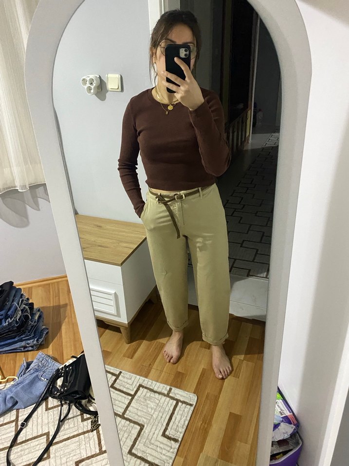 Bej Kadın Boyfriend Pantolon, Rahat Kesim - Görsel 2