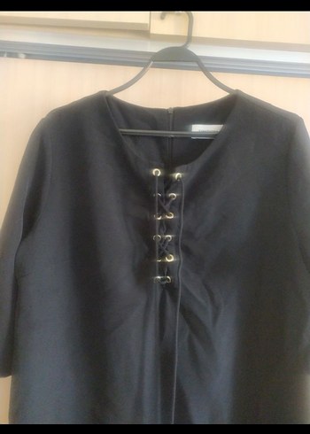 Zara Bağcıklı Siyah Midi elbise
