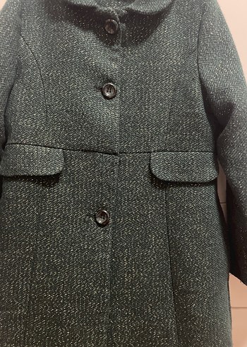 Kaban Koton Düğmeli Koyu Yeşil Midi Yün Kabanı - Görsel 2