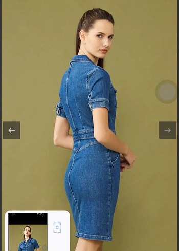 Adil Işık Düğmeli Lacivert Denim Midi Elbise