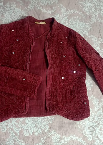 Bordo Nakışlı Kadın Ceket