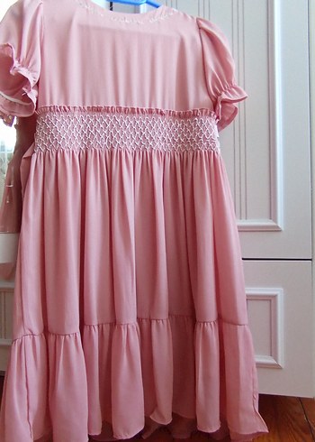 Pembe Fırfırlı Kız Çocuk Elbisesi