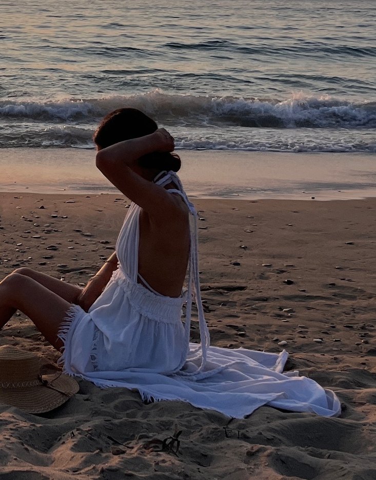 Beyaz Örgülü keten elbise - Görsel 2