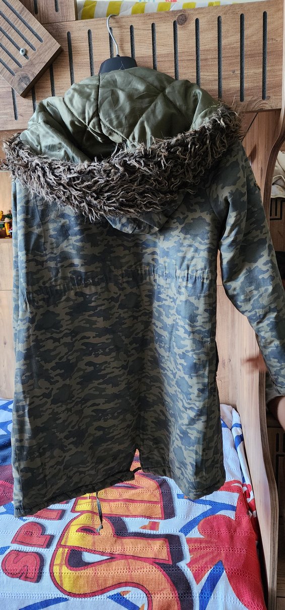 Gri Kamuflaj Desenli Düğmeli Hamile Montu - Görsel 2