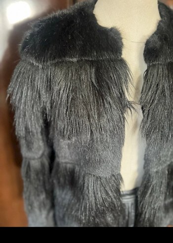 Gri Kadın Kürk Detaylı Midi Boy Ceket - Görsel 2