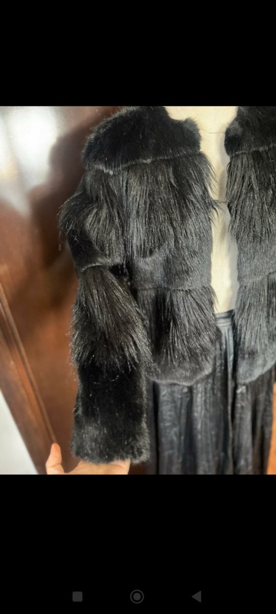 Gri Kadın Kürk Detaylı Midi Boy Ceket - Görsel 4