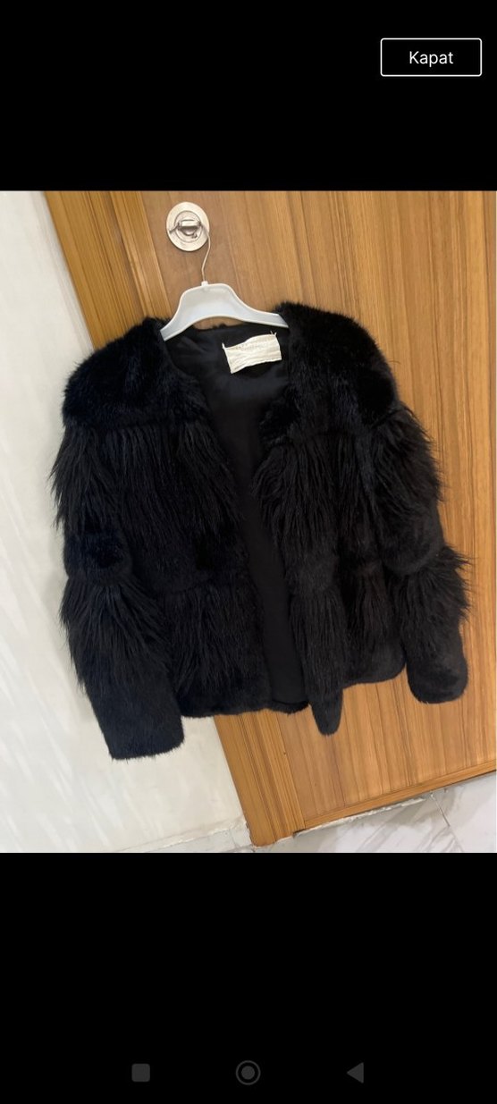 Gri Kadın Kürk Detaylı Midi Boy Ceket - Görsel 5