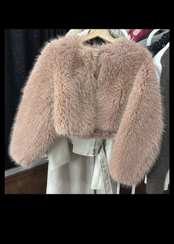 Pembe Tüylü Midi Kot Ceket - Görsel 2