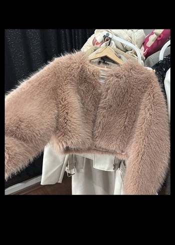 Pembe Tüylü Midi Kot Ceket - Görsel 3