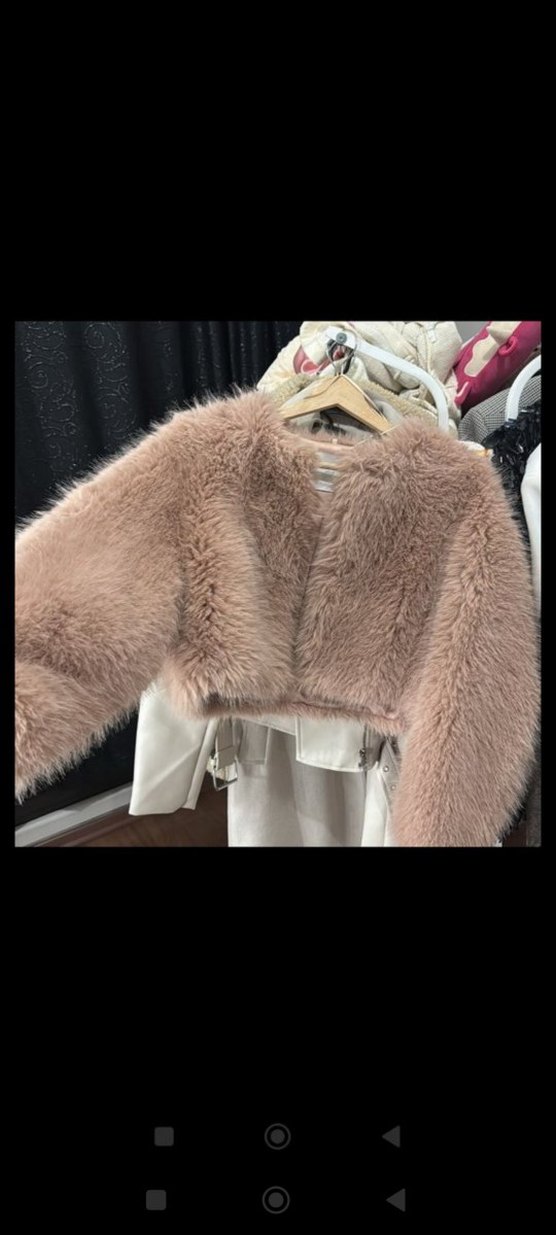 Pembe Tüylü Midi Kot Ceket - Görsel 3