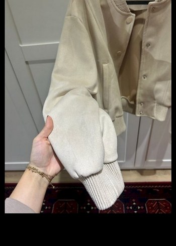 Bej Süet Düğmeli Kadın Ceket - Görsel 4