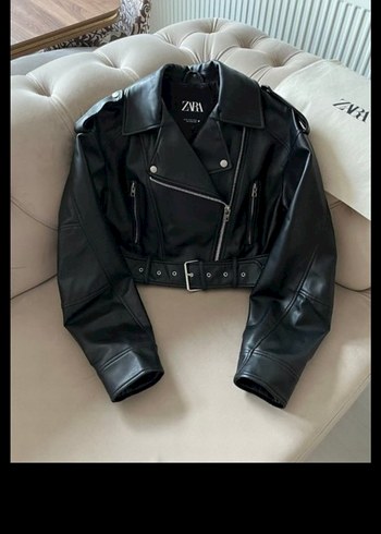 Zara Siyah Mini Deri Biker Ceket - Görsel 2