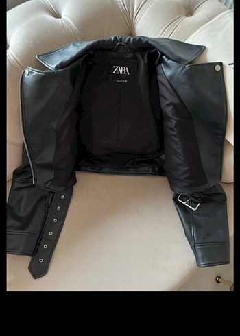 Zara Siyah Mini Deri Biker Ceket - Görsel 5