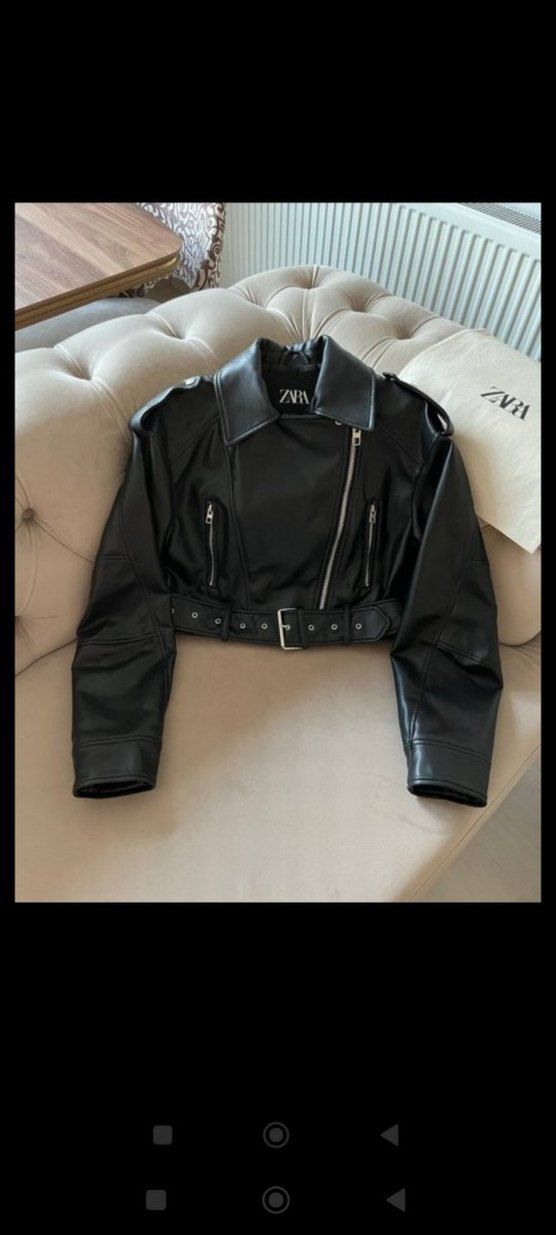 Zara Siyah Mini Deri Biker Ceket - Görsel 3