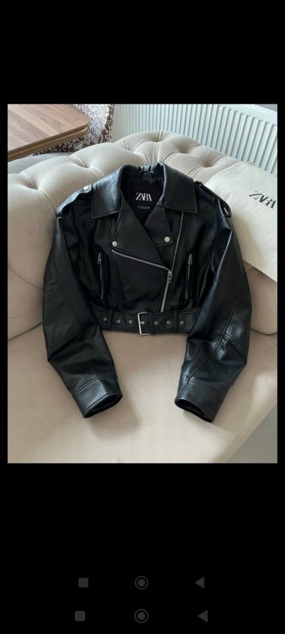Zara Siyah Mini Deri Biker Ceket - Görsel 2