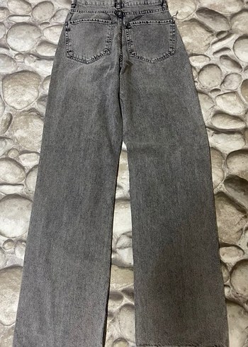 Gri Bol Kesim Midi Kot Pantolon - Görsel 2