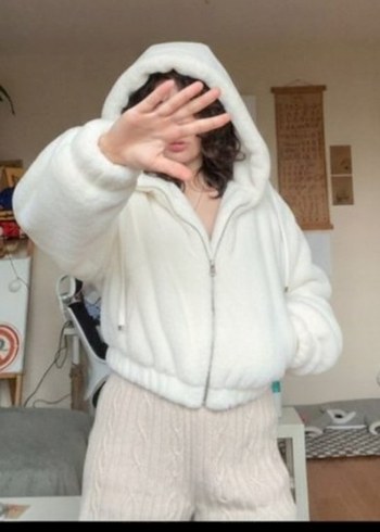 Kürklü Beyaz Kadın  peluş Ceket - Görsel 5