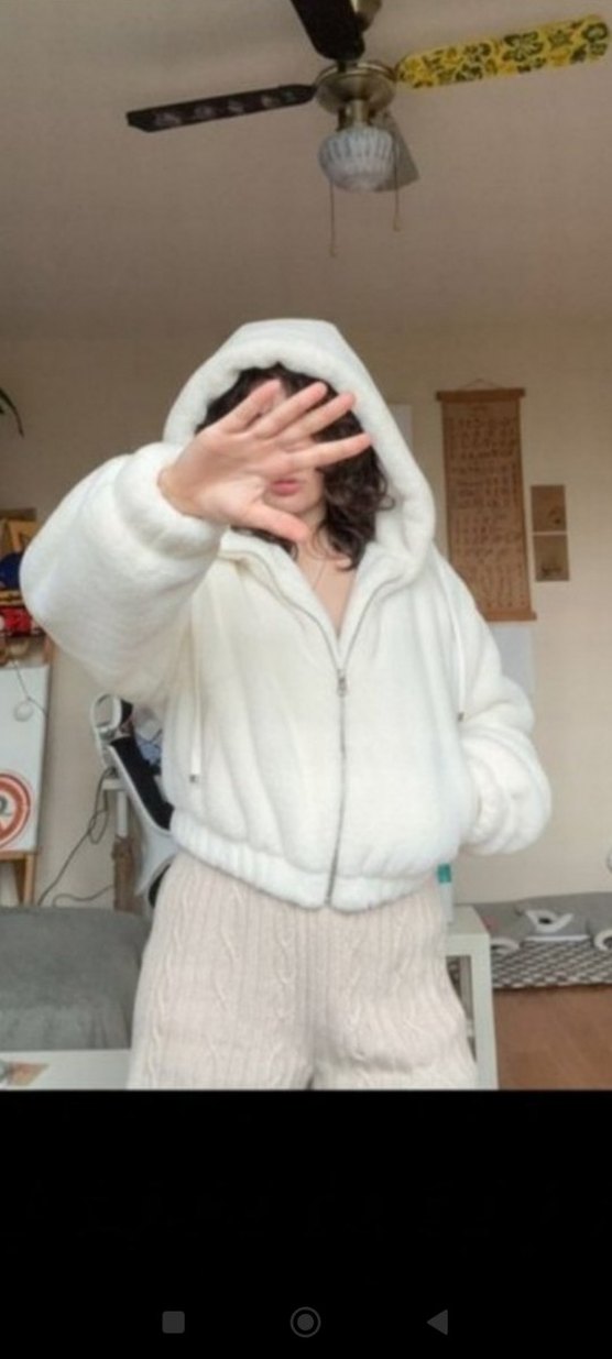 Kürklü Beyaz Kadın  peluş Ceket - Görsel 5