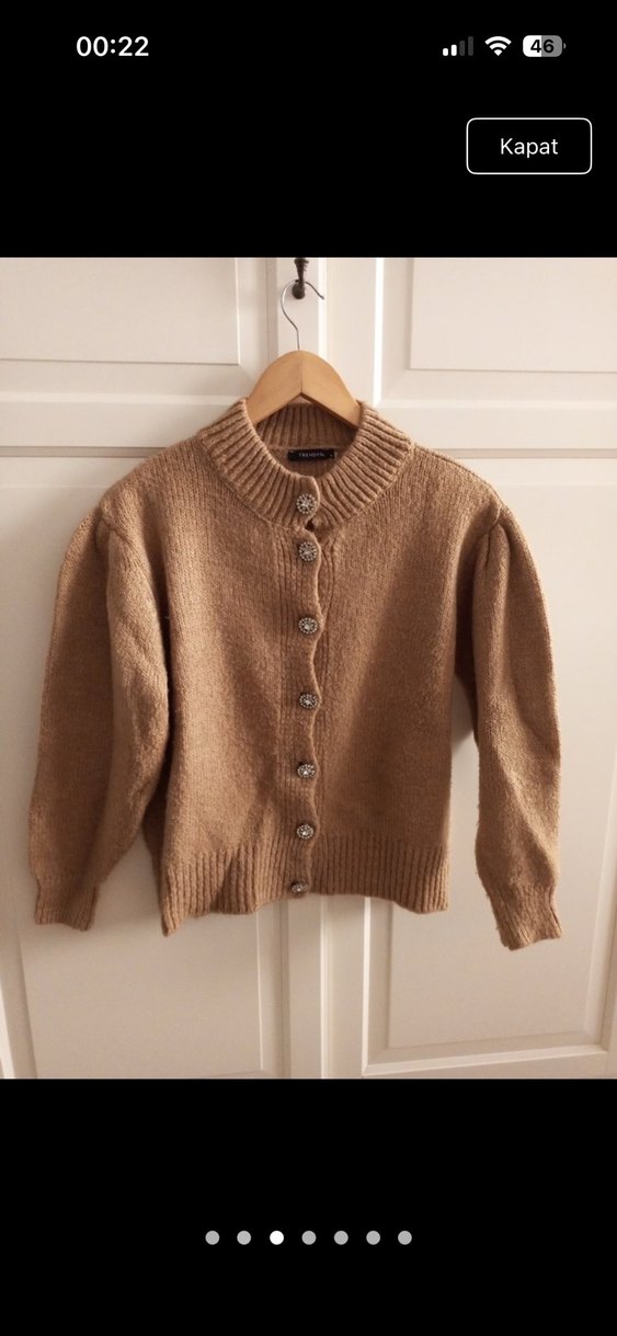 Bej Düğmeli Kadın Hırka - Görsel 3