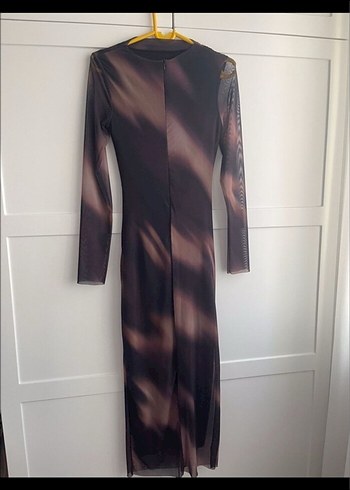 Uzun Kahverengi Drapeli Kadın Elbise - Görsel 2