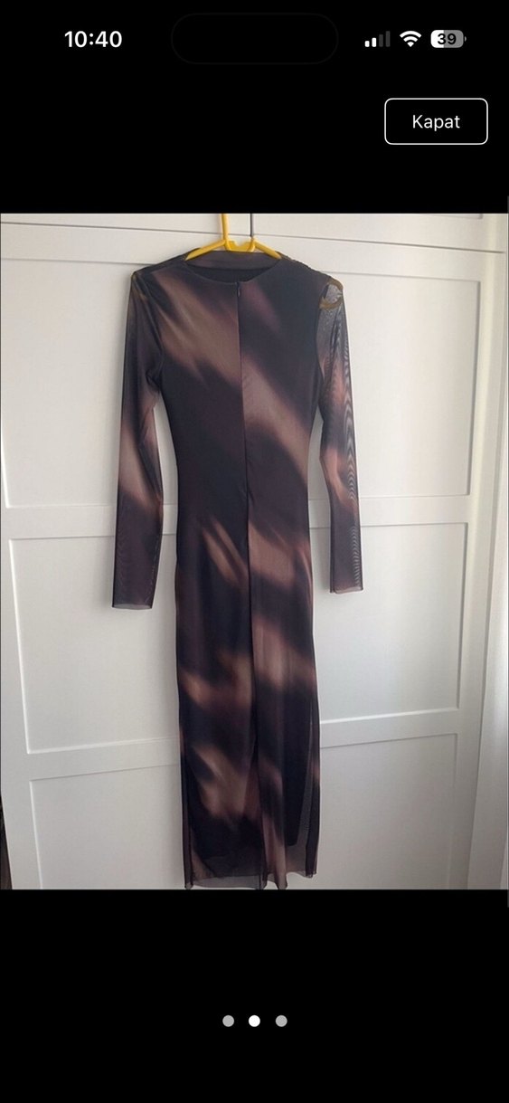 Uzun Kahverengi Drapeli Kadın Elbise - Görsel 2