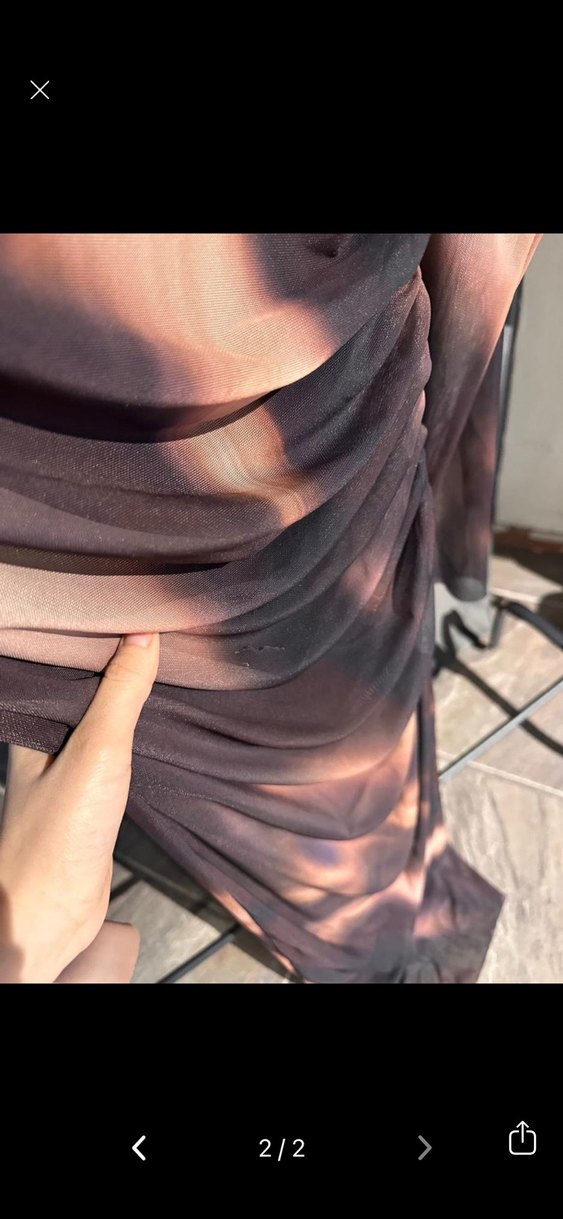 Uzun Kahverengi Drapeli Kadın Elbise - Görsel 3