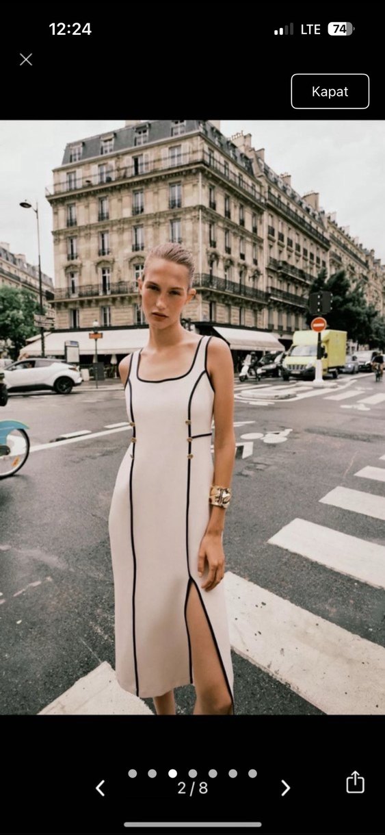 Beyaz Çizgili Uzun İnce Askılı Elbise - Görsel 2