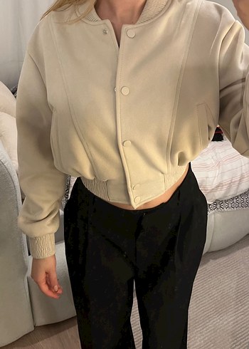 Bej Kadın Süet Bomber Ceket - Görsel 3