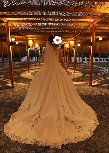 Fransız Dantelli Saten Gelinlik - Görsel 7