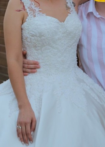 Fransız Dantelli Saten Gelinlik - Görsel 5