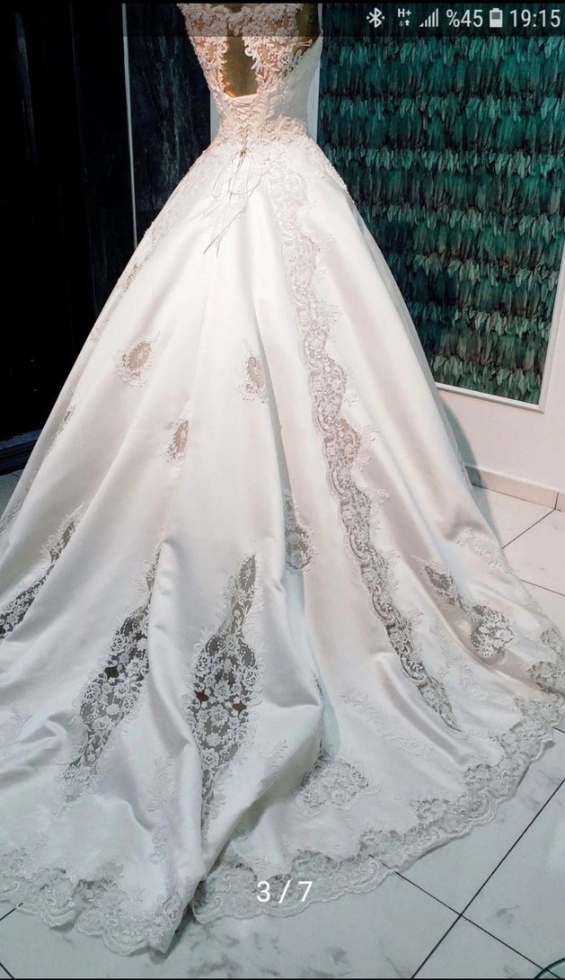 Fransız Dantelli Saten Gelinlik - Görsel 3